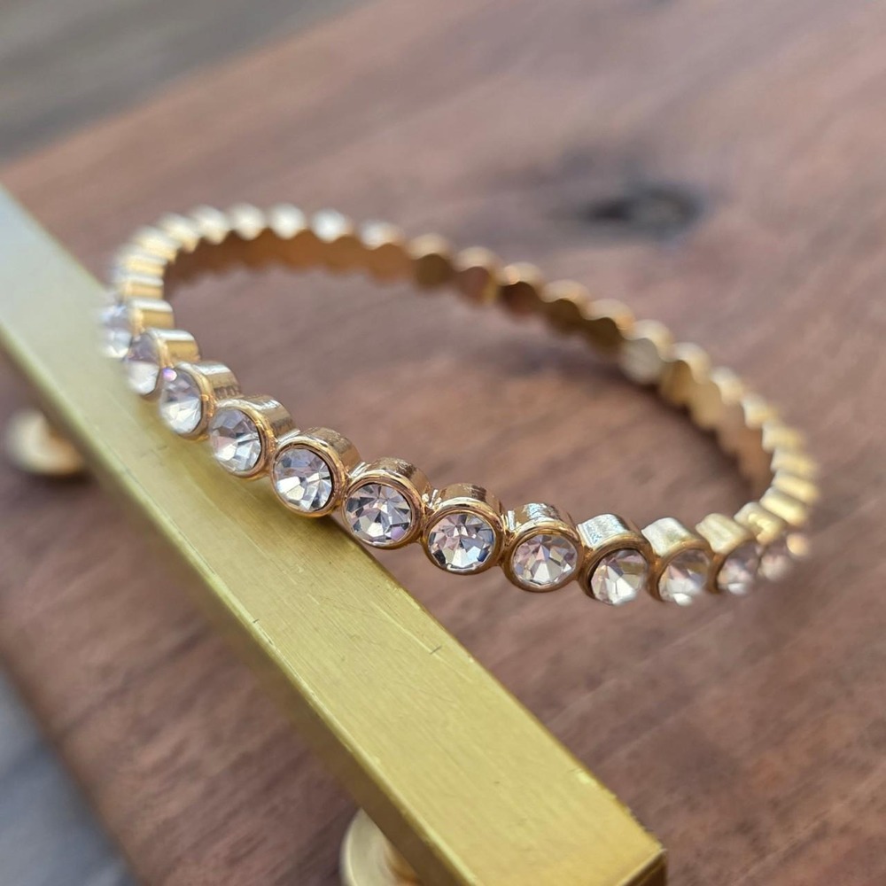 Vintage Gold Bezel Cubic Zirconia Tennis Bracelet Gold Tone Retro Stackable